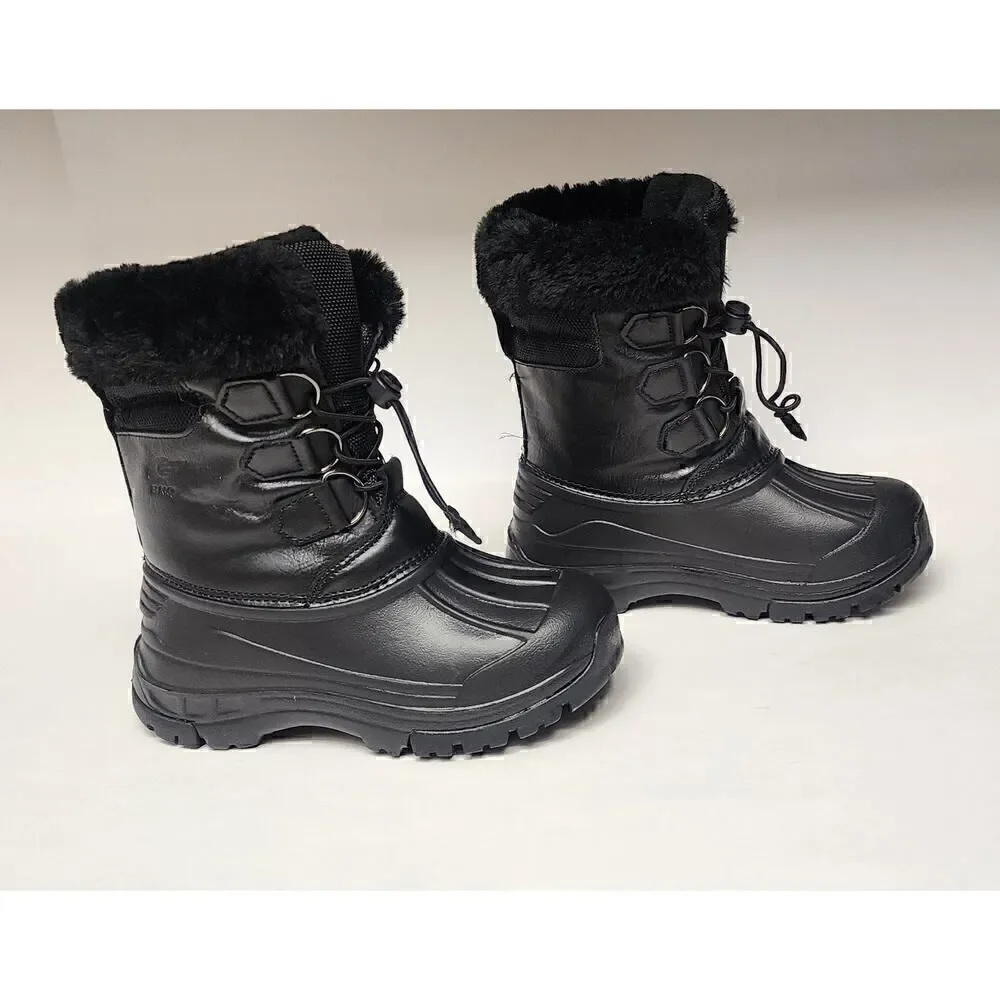 Toddler Kid's Lace Up Elastic Black Faux Fur Snow Boots Size 30/12.5